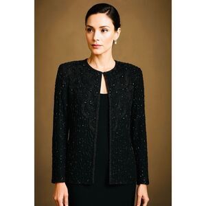Adrianna Papell Evening Silk Beaded Sequin Evening Jacket Cardigan, Vintage SZ (